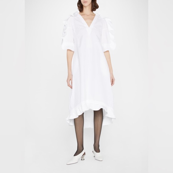 Jil Sander Dresses & Skirts - Jil Sander High-Low Poplin Ruffle-Trim Dress